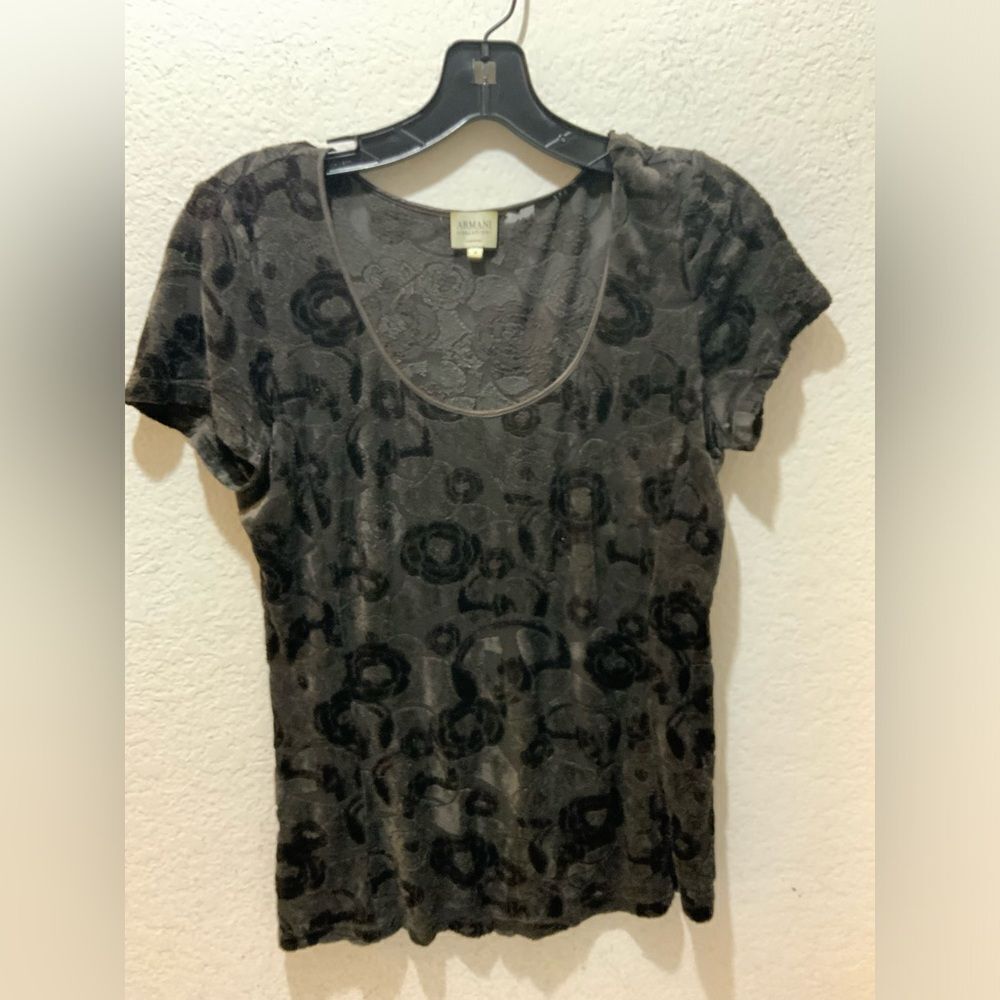 Vintage Armani Collezioni black velvet stretchy T-shirt Size 6